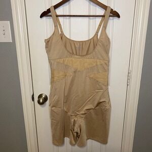 Cacique Shapewear Plus Size 22 24 Open Bust Thigh Shaper Bodysuit Tan RN118641